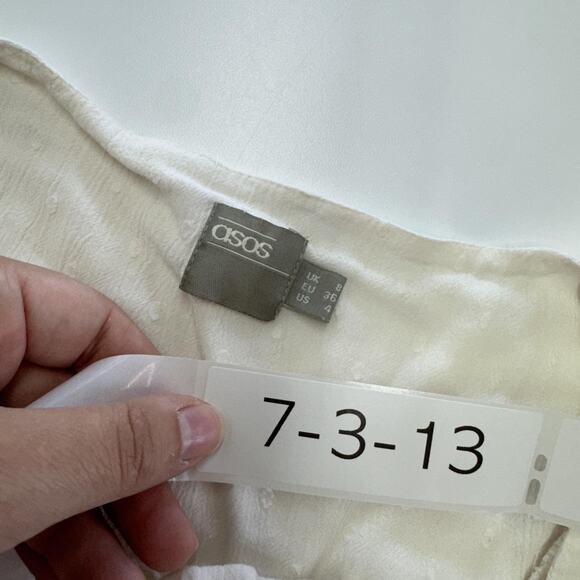 ASOS Blouse Womens US 4 Ivory Peasant Boho Tassel Tie Ruffle Hem Long Sleeve - Picture 3 of 6